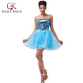 Grace Karin Strapless Organza Sequins Vestidos Cocktail Curto Sky Blue Cocktail Dress CL6054-2